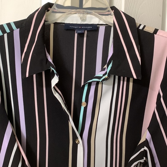 Tommy Hilfiger Tops - Tommy Hilfiger Black/pastel color stripes, gold button up, ties in front or back